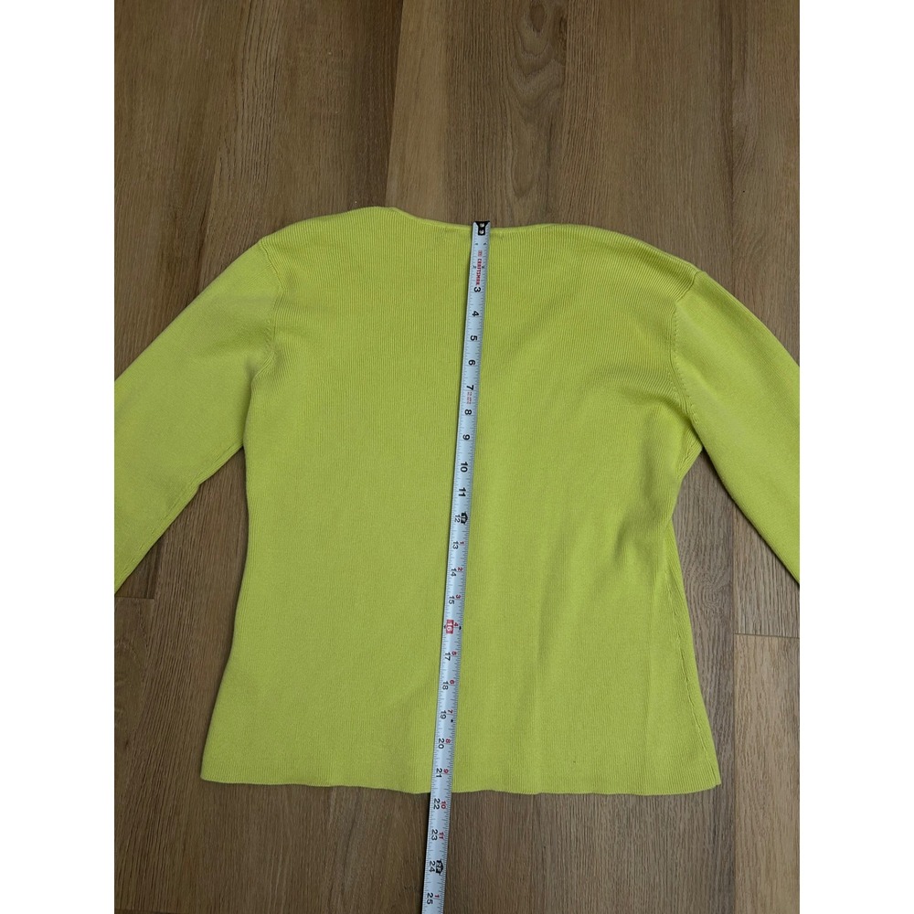 Citrine Yellow Green Scalloped Ribbed Cotton Cardigan Medium Coastal preppy - Picture 5 of 6